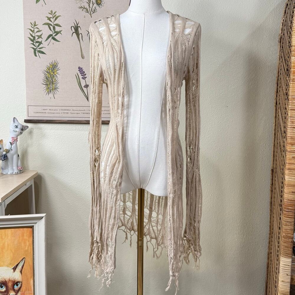 Y2k Open Knit Fringe Cardigan Sweater Fairy Grunge Gloomy Coquette Goblincore S